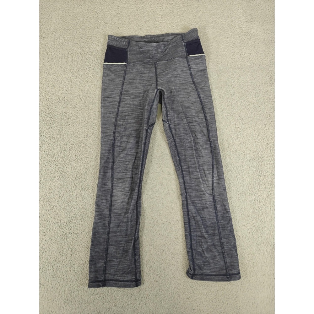 Lululemon Pants‎ Womens 4 Gray Heathered Yoga Leggings Button Hem Mesh Waistband